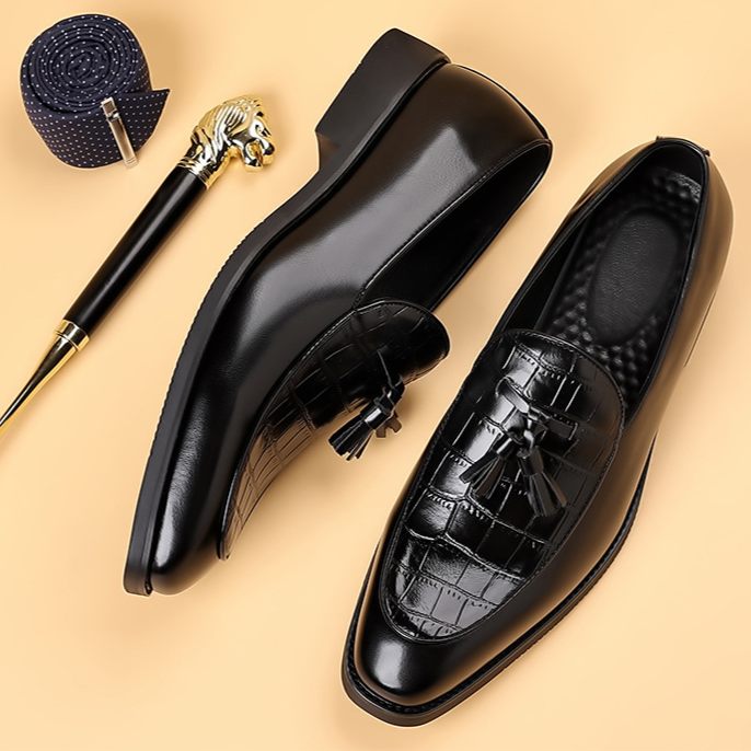 Preston Collection | Men's Black Loafers with Crocodile Texture | Stylish Slip-On Design for Effortless Elegance 3