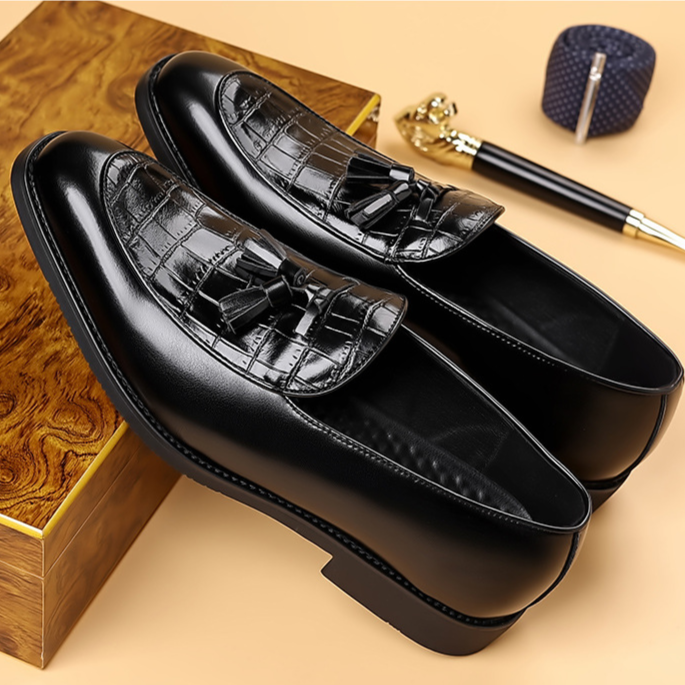Preston Collection | Men's Black Loafers with Crocodile Texture | Stylish Slip-On Design for Effortless Elegance 4