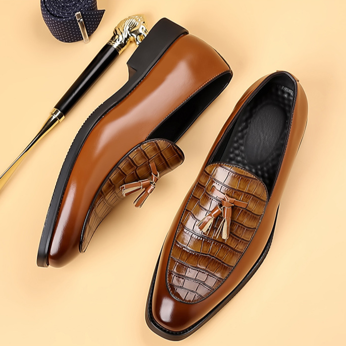 Preston Collection | Men's Black Loafers with Crocodile Texture | Stylish Slip-On Design for Effortless Elegance 7