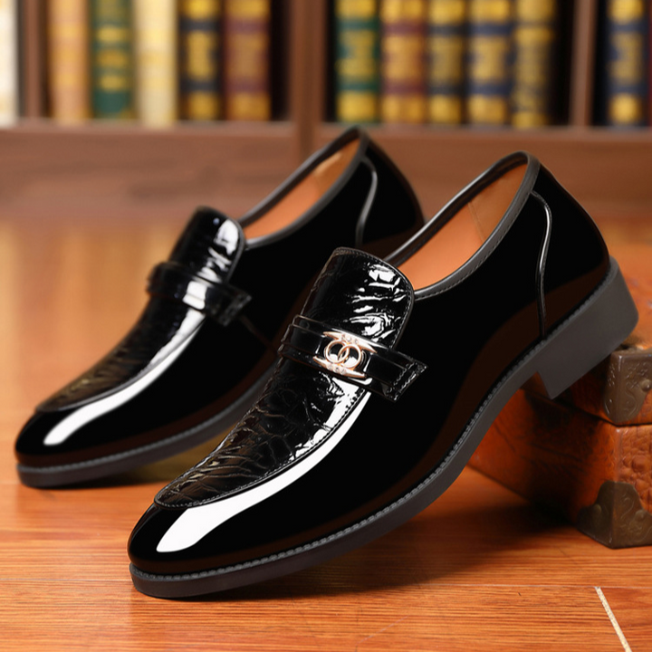 Elegant Loafers | Black Patent Leather Slip-Ons with Croc-Embossed Vamp | Modern Luxury for Timeless Style 3