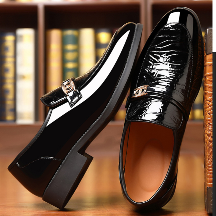 Elegant Loafers | Black Patent Leather Slip-Ons with Croc-Embossed Vamp | Modern Luxury for Timeless Style 2