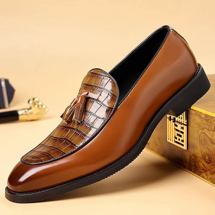 Preston Collection | Men's Black Loafers with Crocodile Texture | Stylish Slip-On Design for Effortless Elegance 5