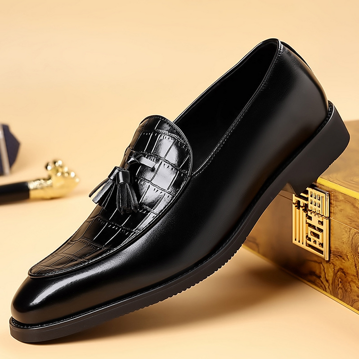 Preston Collection | Men's Black Loafers with Crocodile Texture | Stylish Slip-On Design for Effortless Elegance 1