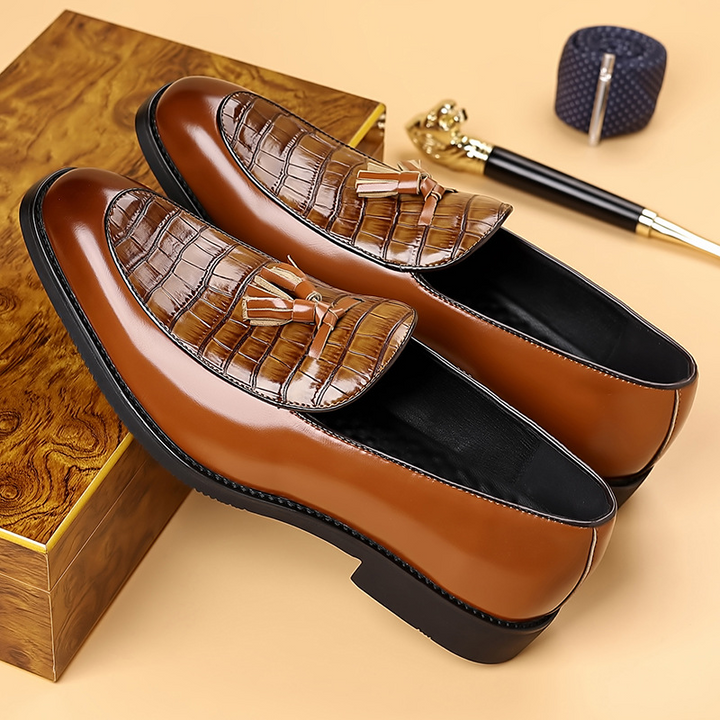 Preston Collection | Men's Black Loafers with Crocodile Texture | Stylish Slip-On Design for Effortless Elegance 8