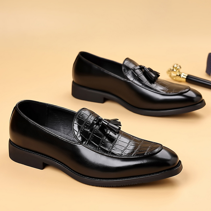 Preston Collection | Men's Black Loafers with Crocodile Texture | Stylish Slip-On Design for Effortless Elegance 2