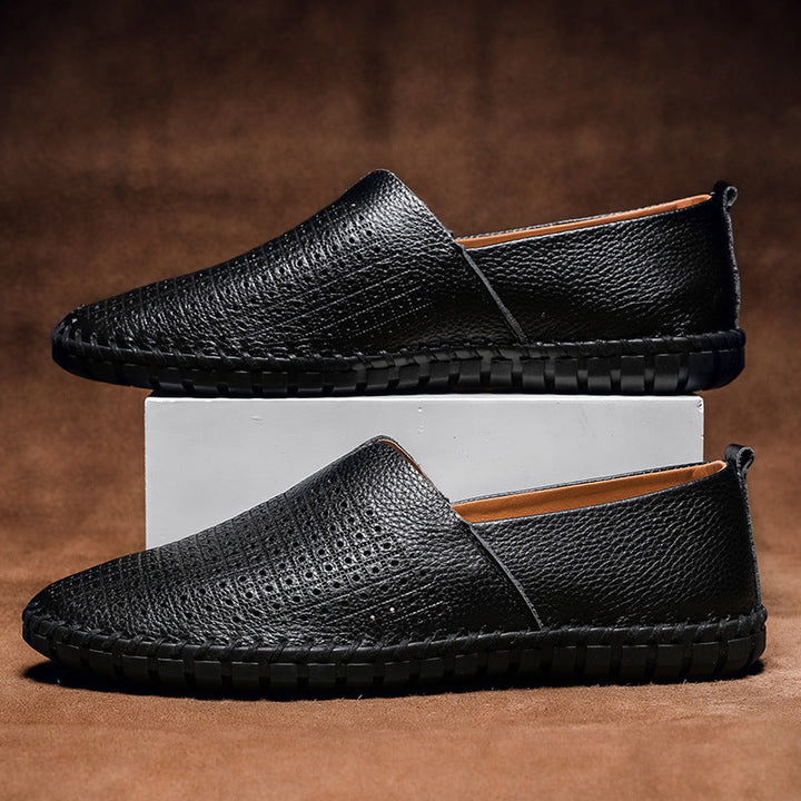 Genuine Leather Mens Loafers with Breathable Perforations | Black Comfort Footwear for All-Day Wear 8
