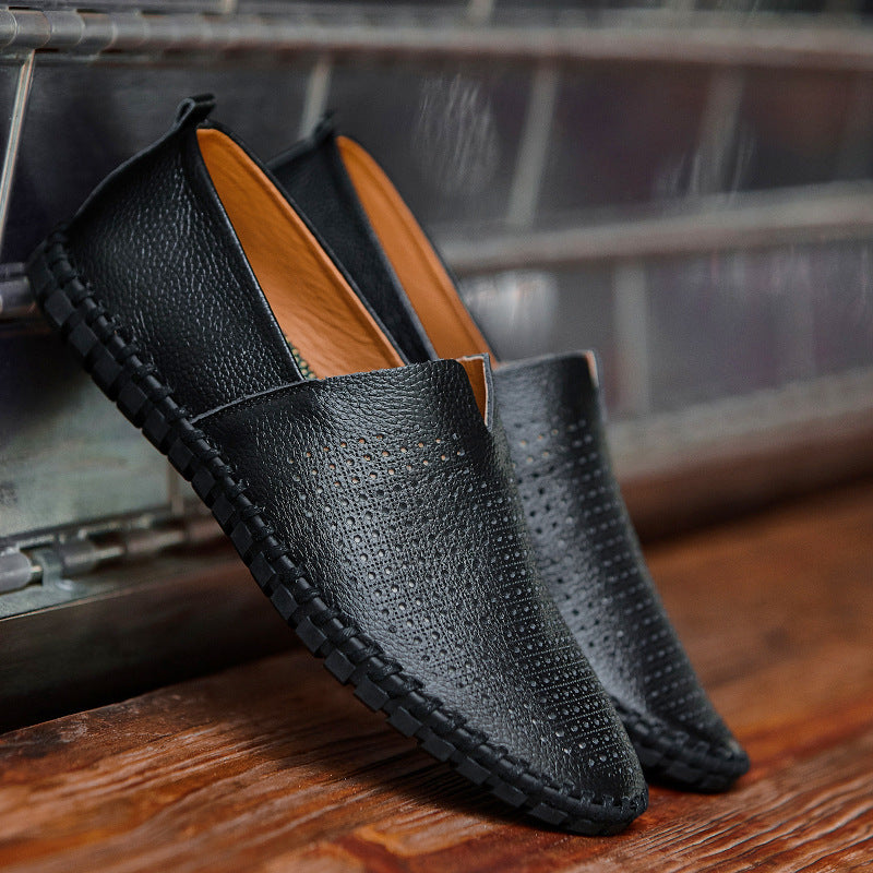 Genuine Leather Mens Loafers with Breathable Perforations | Black Comfort Footwear for All-Day Wear 6