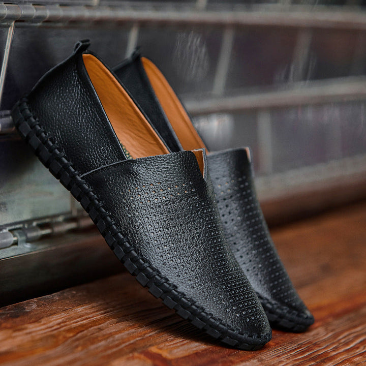 Genuine Leather Mens Loafers with Breathable Perforations | Black Comfort Footwear for All-Day Wear 6