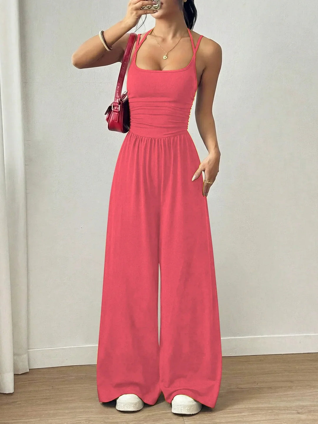 Women's Summer Jumpsuit – Thin Straps, Fitted Waist