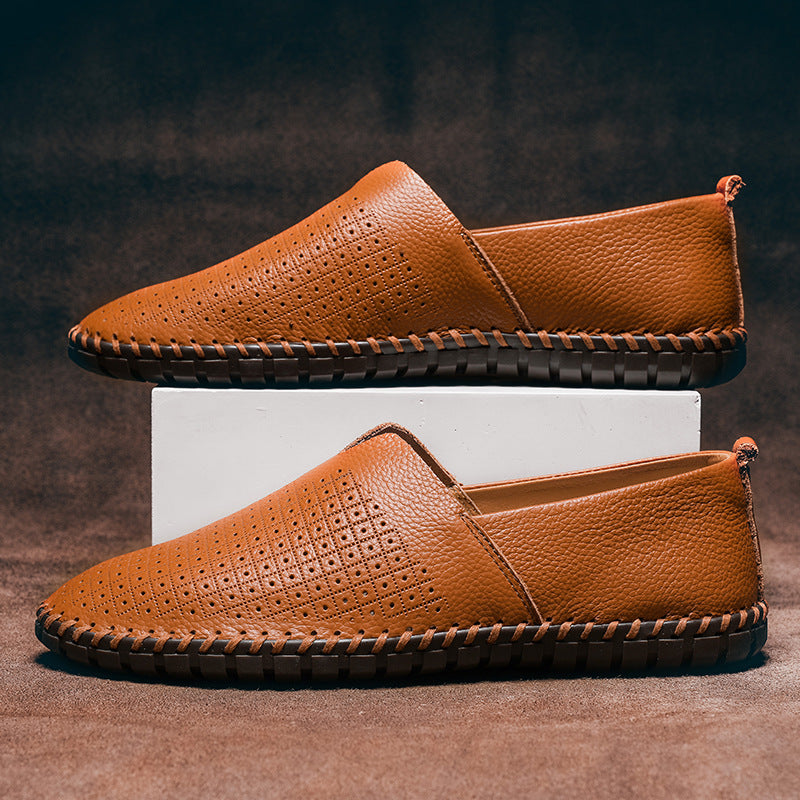 Genuine Leather Mens Loafers with Breathable Perforations | Black Comfort Footwear for All-Day Wear 12