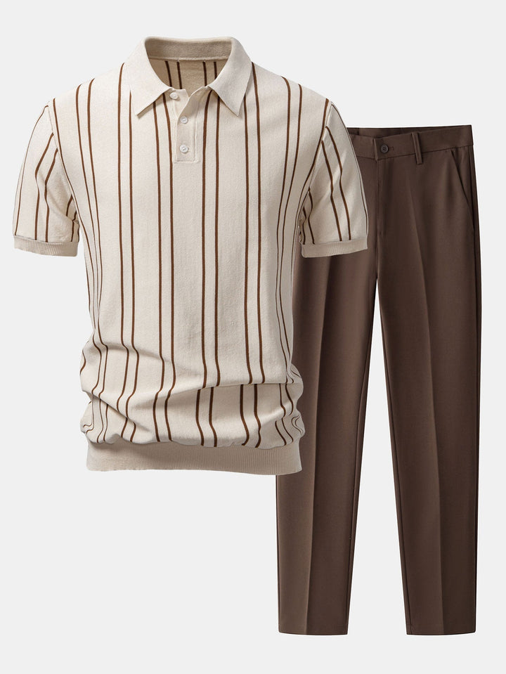 Striped Knitted Polo Shirt & Slim Fit Tapered Trousers