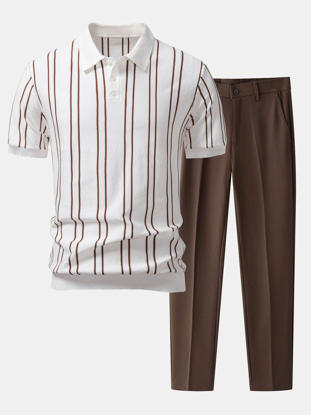 Striped Knitted Polo Shirt & Slim Fit Tapered Trousers