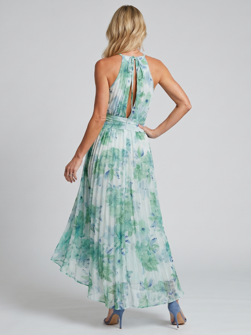 Portia | Folding Halter Soft Floral Midi Dress