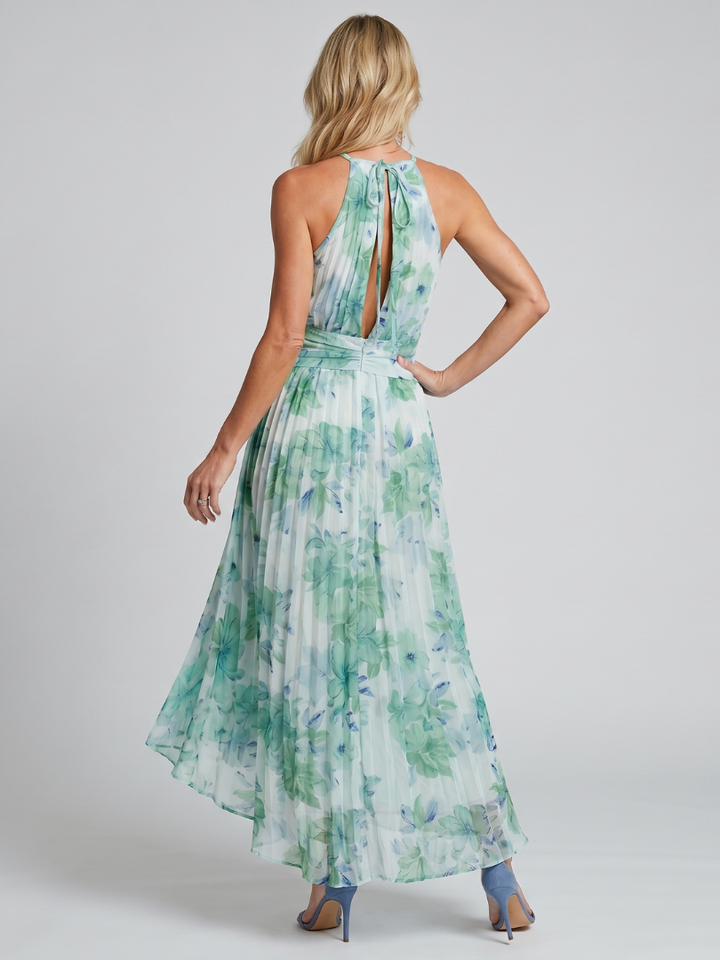 Portia | Folding Halter Soft Floral Midi Dress