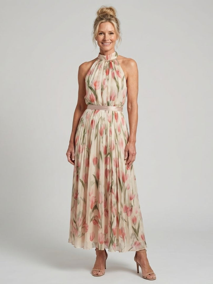 Aurelle | Halter-Neck Floral Midi Dress