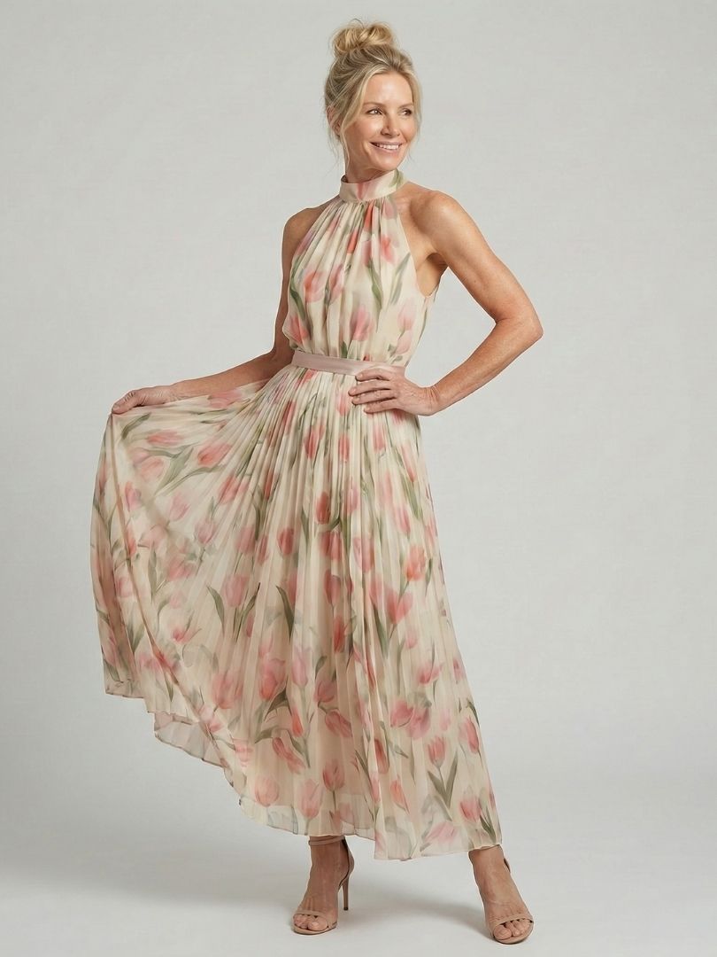 Aurelle | Halter-Neck Floral Midi Dress