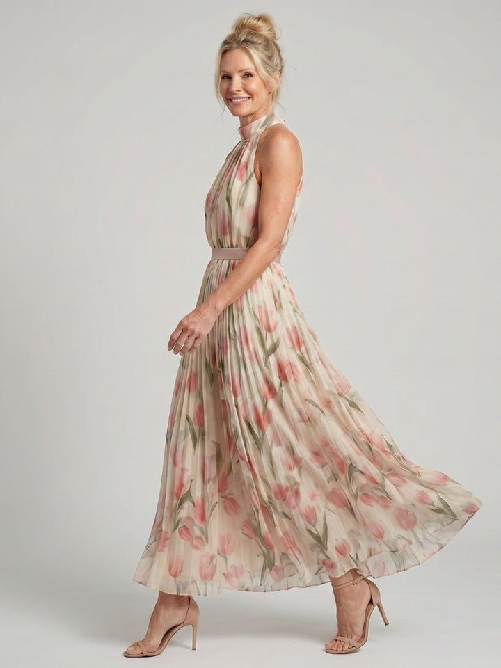Aurelle | Halter-Neck Floral Midi Dress