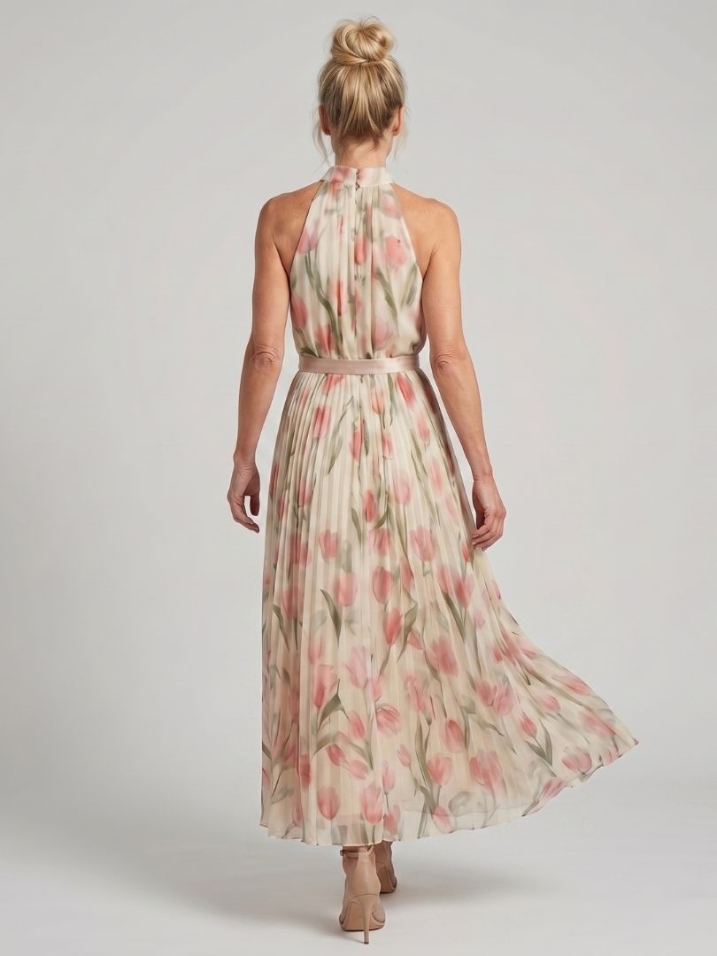 Aurelle | Halter-Neck Floral Midi Dress