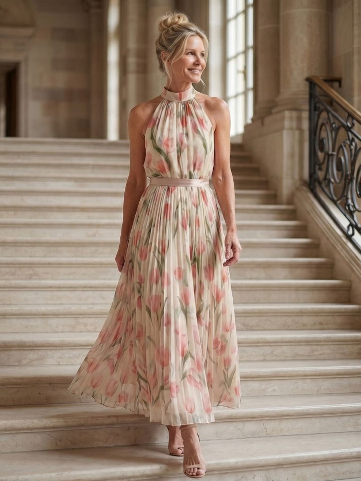 Aurelle | Halter-Neck Floral Midi Dress