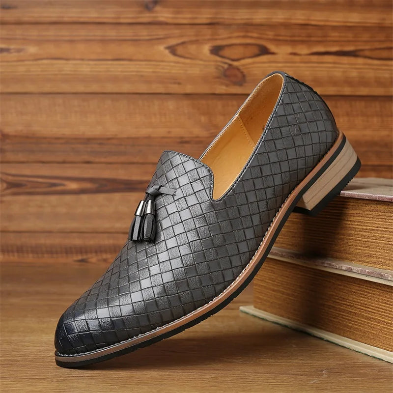 Valtieri Collection | Black Leather Loafers with Woven Design & Cushioned Insole for All-Day Comfort 16