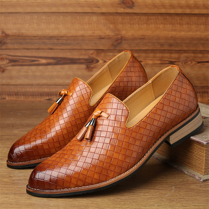 Valtieri Collection | Black Leather Loafers with Woven Design & Cushioned Insole for All-Day Comfort 6