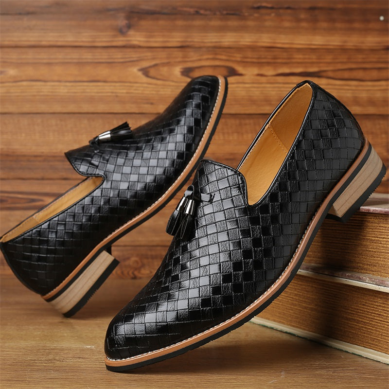 Valtieri Collection | Black Leather Loafers with Woven Design & Cushioned Insole for All-Day Comfort 2