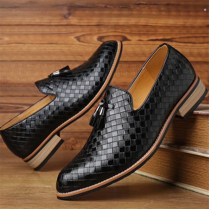 Valtieri Collection | Black Leather Loafers with Woven Design & Cushioned Insole for All-Day Comfort 2