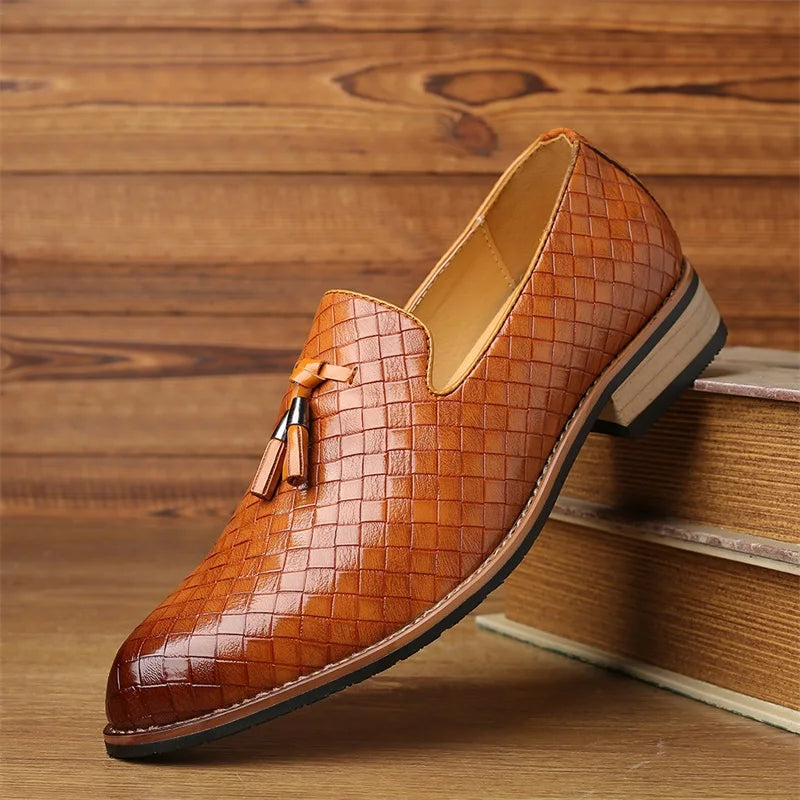 Valtieri Collection | Black Leather Loafers with Woven Design & Cushioned Insole for All-Day Comfort 5