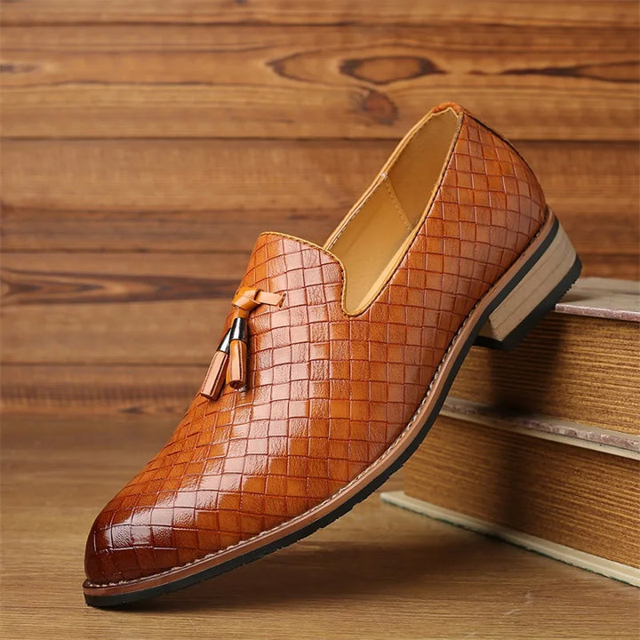 Valtieri Collection | Black Leather Loafers with Woven Design & Cushioned Insole for All-Day Comfort 5