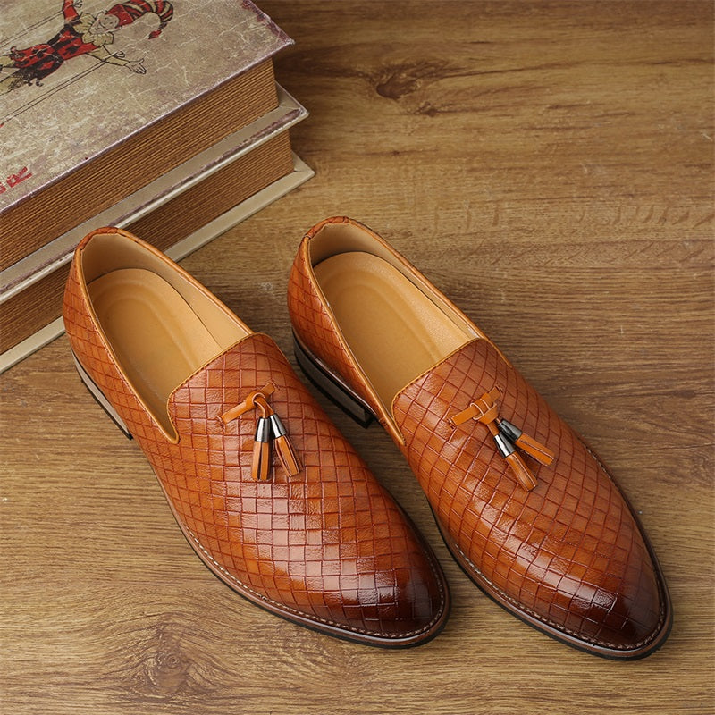 Valtieri Collection | Black Leather Loafers with Woven Design & Cushioned Insole for All-Day Comfort 8