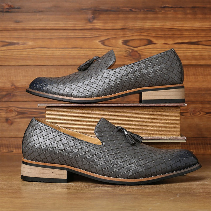 Valtieri Collection | Black Leather Loafers with Woven Design & Cushioned Insole for All-Day Comfort 18