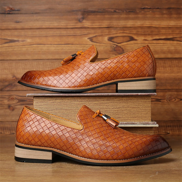 Valtieri Collection | Black Leather Loafers with Woven Design & Cushioned Insole for All-Day Comfort 7