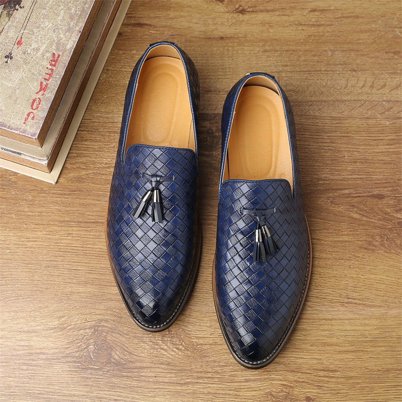 Valtieri Collection | Black Leather Loafers with Woven Design & Cushioned Insole for All-Day Comfort 13