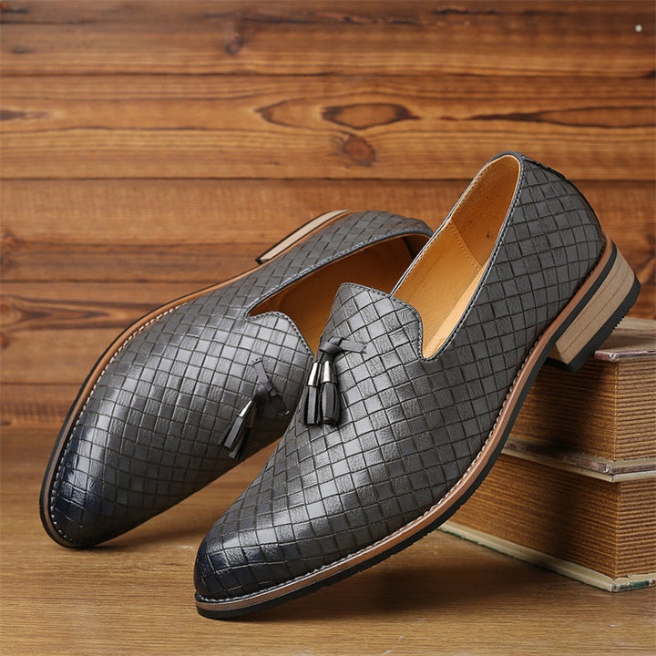 Valtieri Collection | Black Leather Loafers with Woven Design & Cushioned Insole for All-Day Comfort 17