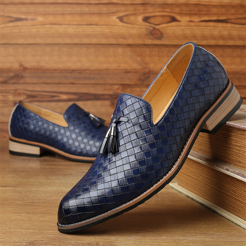 Valtieri Collection | Black Leather Loafers with Woven Design & Cushioned Insole for All-Day Comfort 12