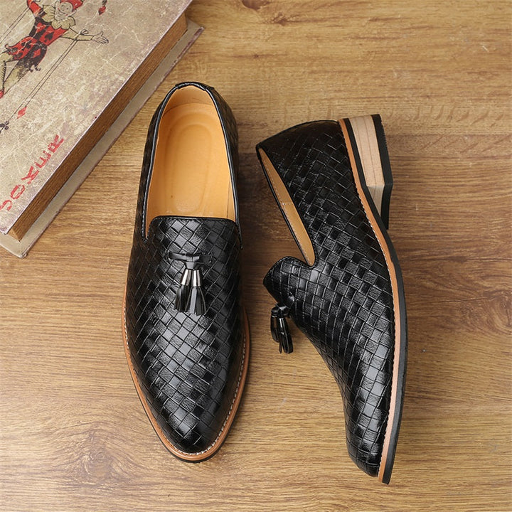 Valtieri Collection | Black Leather Loafers with Woven Design & Cushioned Insole for All-Day Comfort 3
