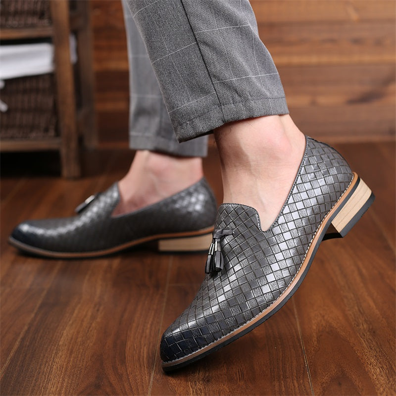 Valtieri Collection | Black Leather Loafers with Woven Design & Cushioned Insole for All-Day Comfort 19