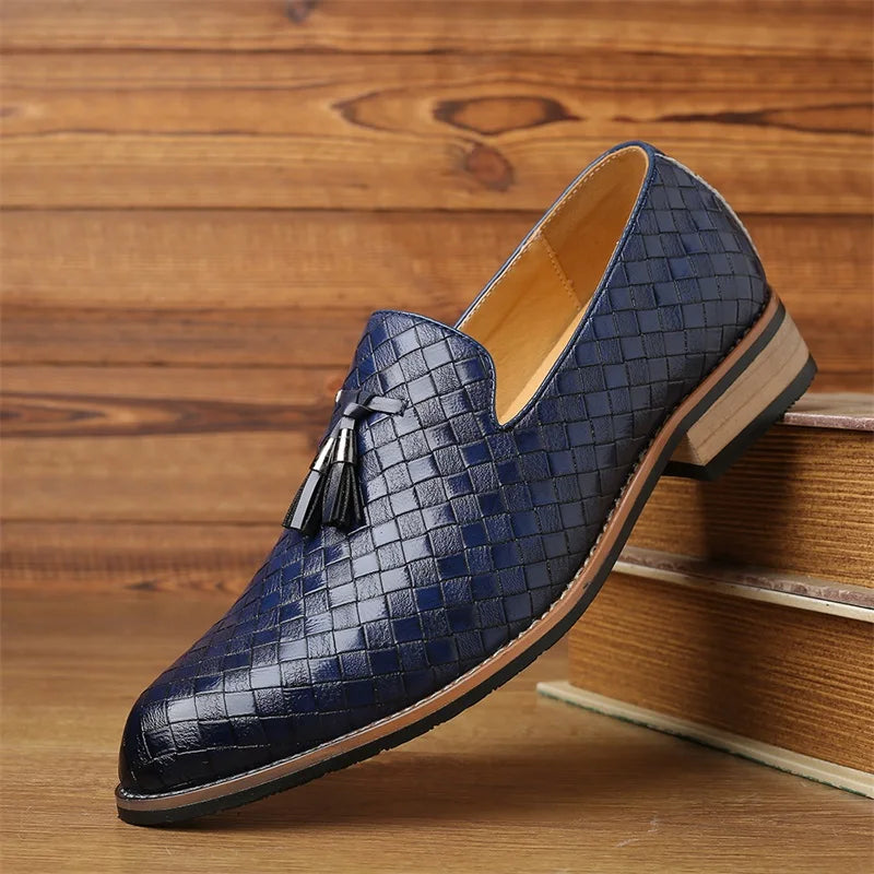Valtieri Collection | Black Leather Loafers with Woven Design & Cushioned Insole for All-Day Comfort 11