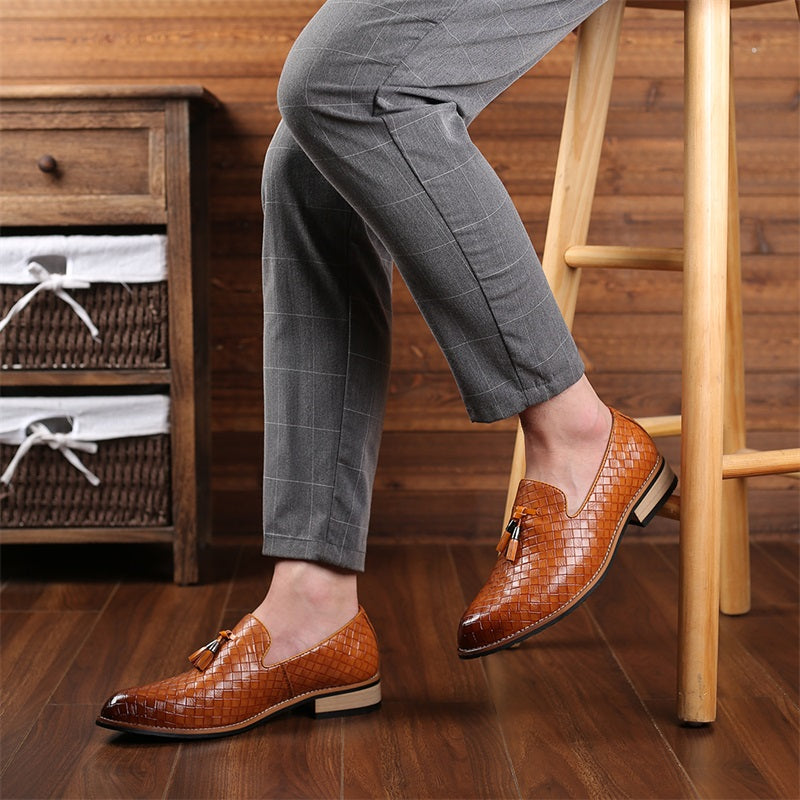 Valtieri Collection | Black Leather Loafers with Woven Design & Cushioned Insole for All-Day Comfort 10