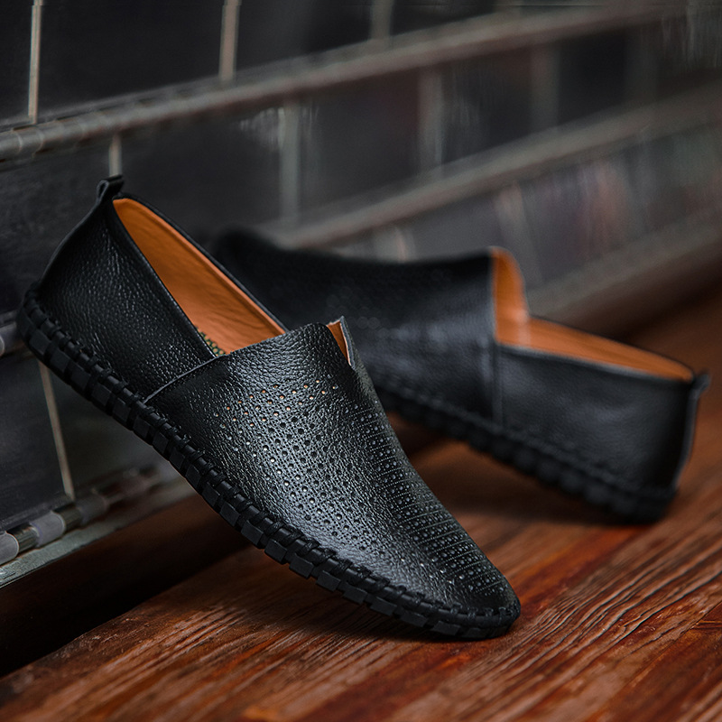 Genuine Leather Mens Loafers with Breathable Perforations | Black Comfort Footwear for All-Day Wear 7