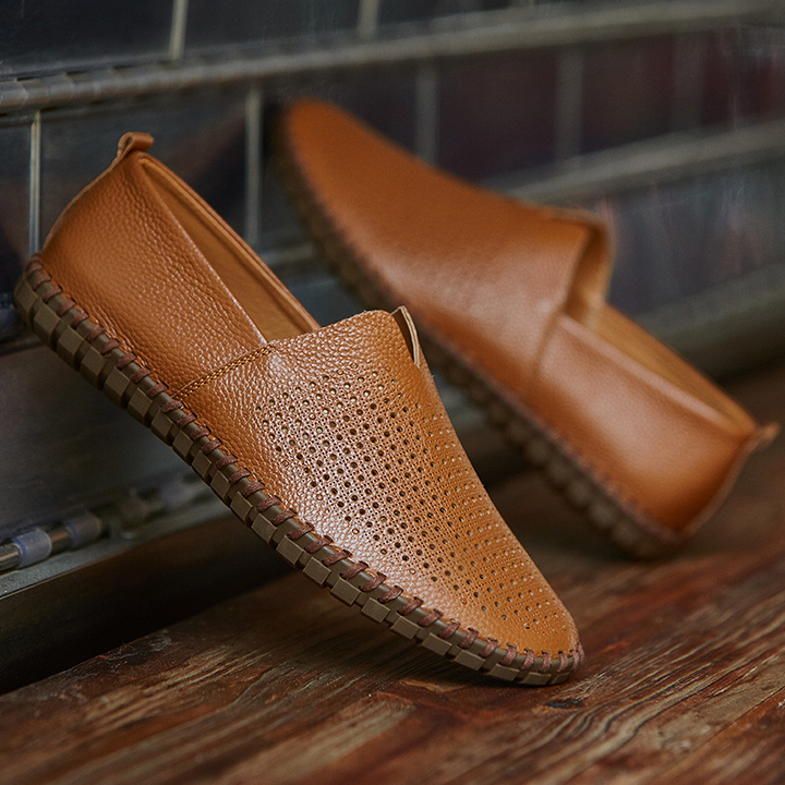 Genuine Leather Mens Loafers with Breathable Perforations | Black Comfort Footwear for All-Day Wear 11