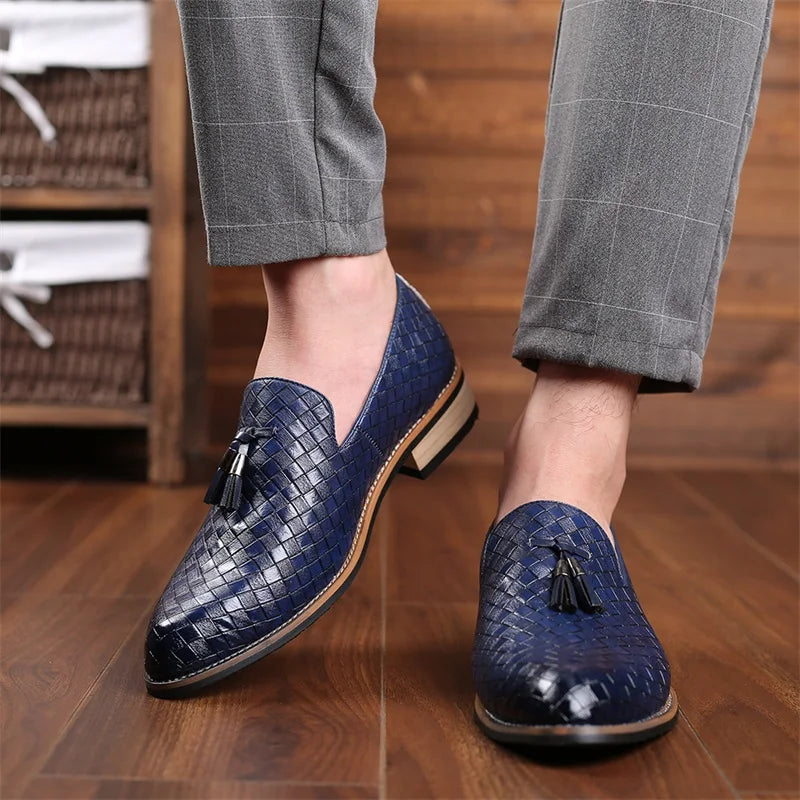 Valtieri Collection | Black Leather Loafers with Woven Design & Cushioned Insole for All-Day Comfort 14