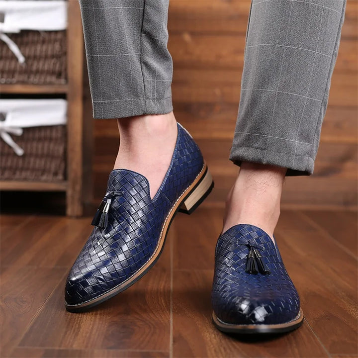 Valtieri Collection | Black Leather Loafers with Woven Design & Cushioned Insole for All-Day Comfort 14