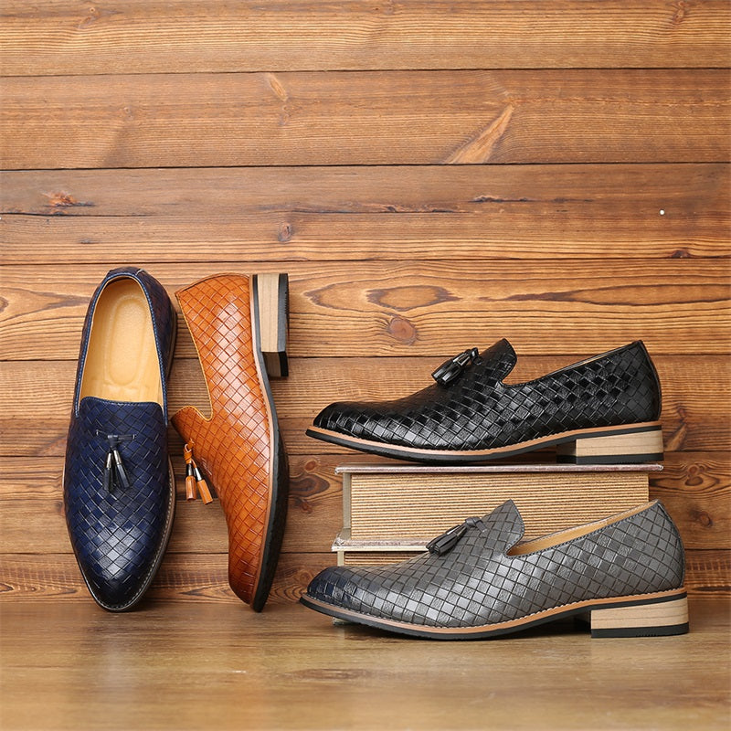 Valtieri Collection | Black Leather Loafers with Woven Design & Cushioned Insole for All-Day Comfort 20