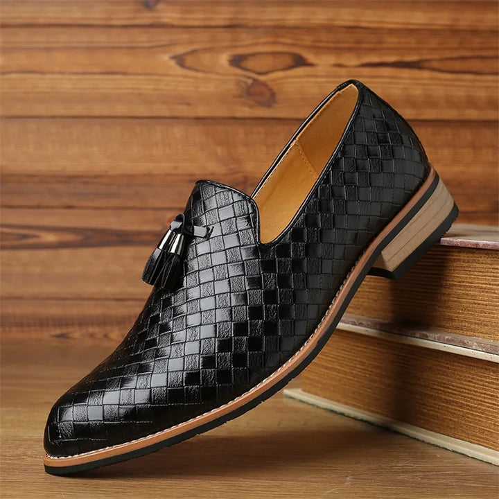 Valtieri Collection | Black Leather Loafers with Woven Design & Cushioned Insole for All-Day Comfort 1