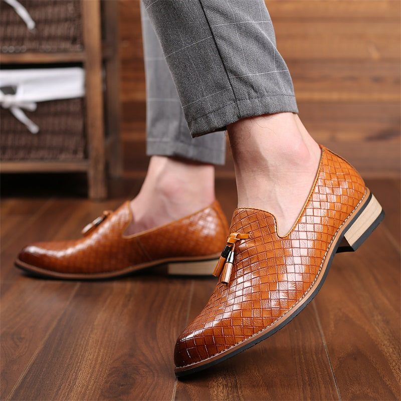 Valtieri Collection | Black Leather Loafers with Woven Design & Cushioned Insole for All-Day Comfort 9