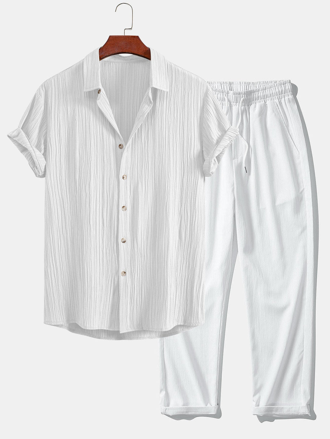 Wrinkled Textured Button Up Shirt & Wrinkle Textured Straight Leg Pants