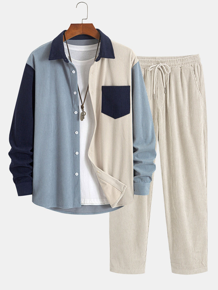 Corduroy Patchwork Shirt & Straight Leg Corduroy Pants
