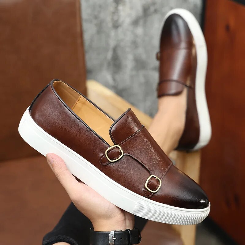 Genuine Leather Mens Loafers with Double Monk Strap | Comfortable Black Casual Footwear 3