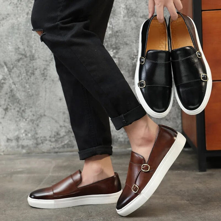 Genuine Leather Mens Loafers with Double Monk Strap | Comfortable Black Casual Footwear 9